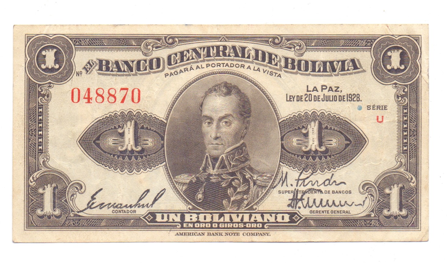 BOLIVIA 1 BOLIVIANO #119 LEY 1928 (2024070377) - Imagen 2