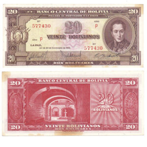 BOLIVIA 20 PESOS BOLIVIANOS - 2 BOLIVARES #140a (2024070379)